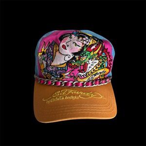 Vintage Ed Hardy Geisha Girl Embroidery Trucker Hat